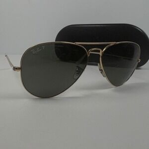 Ray Ban Aviator Sunglasses Gold Frame‎ Polarized Lens Cracked Authentic